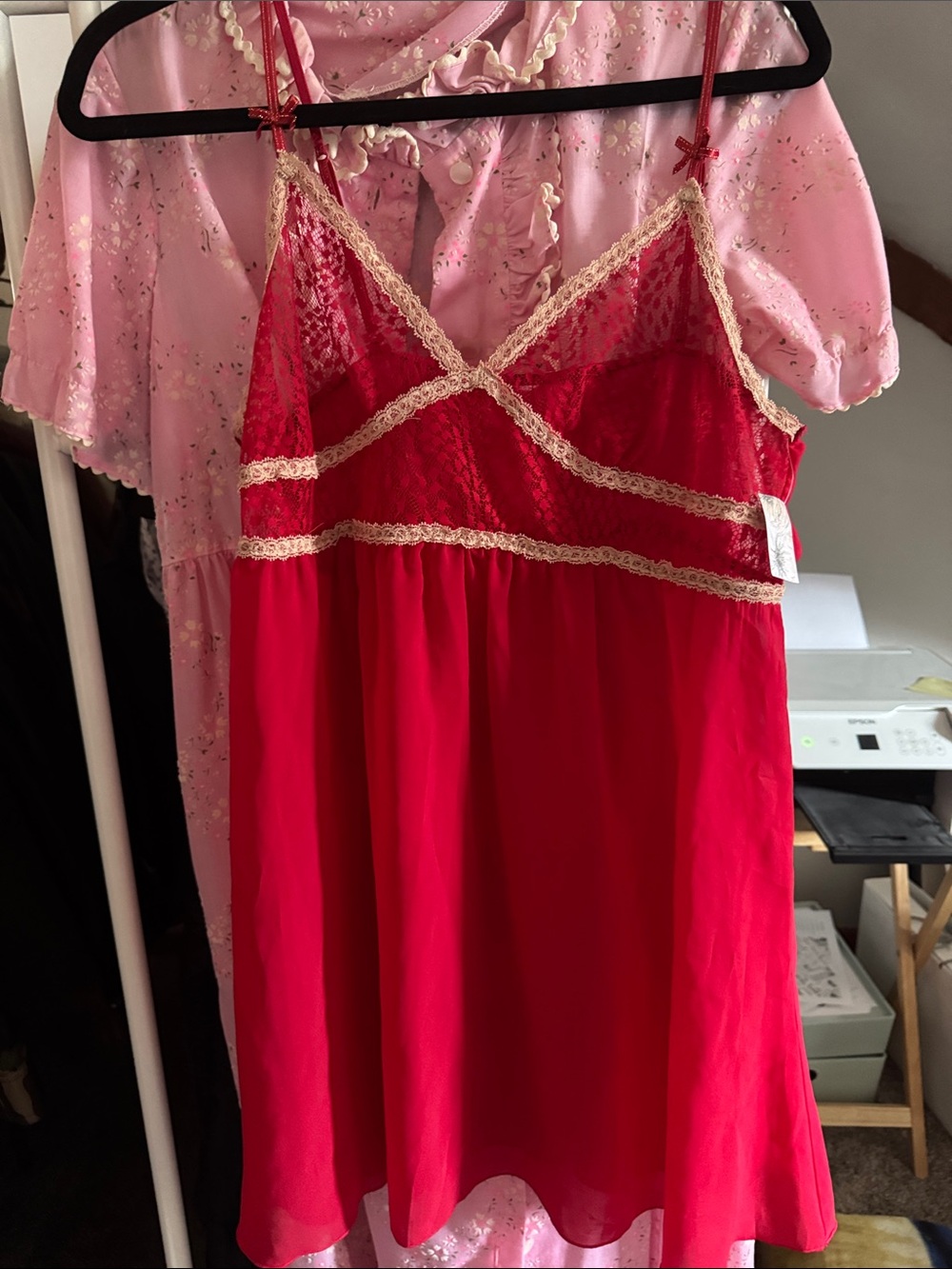 Vintage nightie nighty slip M red bows